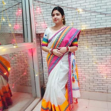 হাফ সিল্ক স্ক্রিন প্রিন্ট শাড়ি