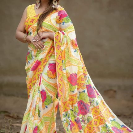 হাফ সিল্ক স্ক্রিন প্রিন্ট শাড়ি
